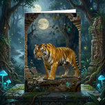 Tiger Themed | Happy Birthday Card<br><div class="desc">A tiger themed birthday card . The front has a majestic impasto illustration of a golden tiger walking through the ancient dunes,  full moon up in the sky shining down on the tiger's golden fur. Inside is a birthday poem you can leave,  edit or remove.</div>