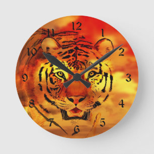 Tiger through the sunrise round clock