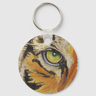 "Tiger Tiles" Tiger Face Mosaic Watercolor Key Ring