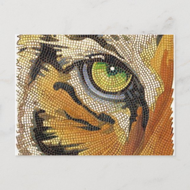 "Tiger Tiles" Tiger Face Mosaic Watercolor Postcard (Front)