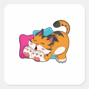 Tiger tired square sticker