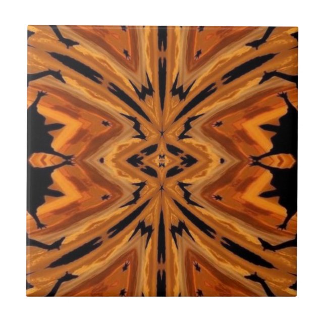 Tiger Tribal Modern Abstract Art Orange Golden Ceramic Tile (Front)