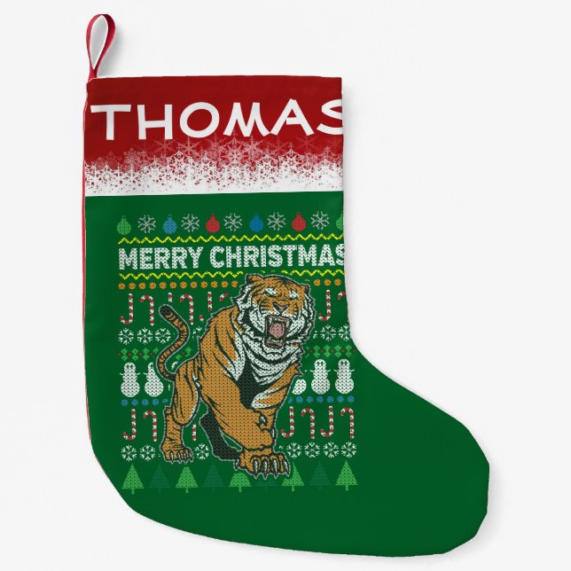 Tiger Ugly Christmas Sweater Wildlife Series Small Christmas Stocking (Front)