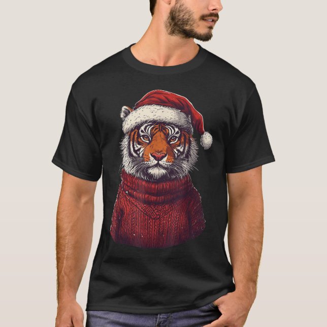 Tiger Ugly Sweater Santa Hat Christmas  (Front)