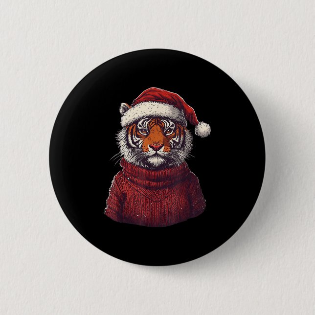 Tiger Ugly Sweater Santa Hat Christmas  6 Cm Round Badge (Front)