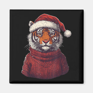 Tiger Ugly Sweater Santa Hat Christmas  Magnet