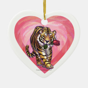 Tiger Valentine's Day Ceramic Ornament
