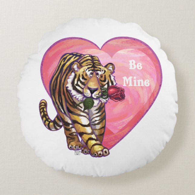 Tiger Valentine's Day Round Cushion (Front)