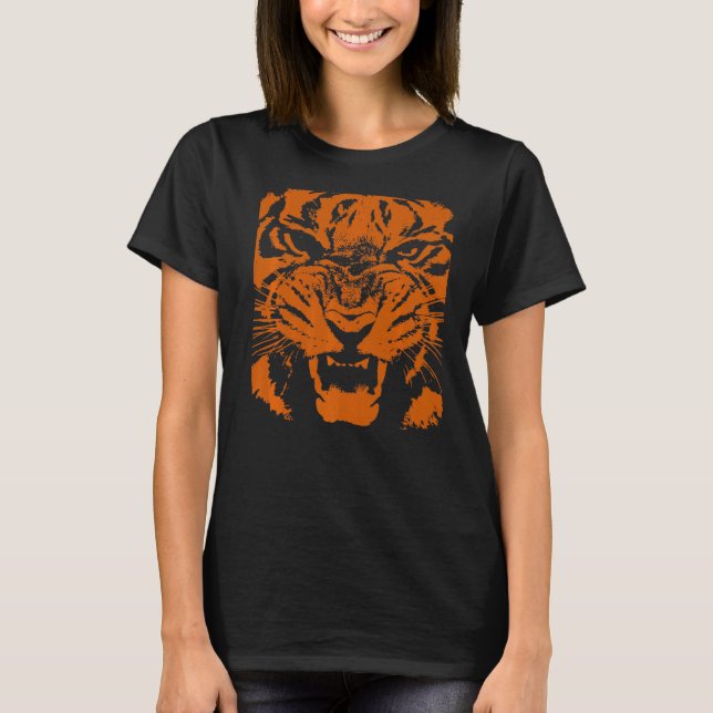 Tiger Vector Artistic Black And Orange T-Shirt (Front)