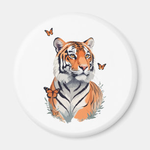 Tiger Vector Painting Adorable Fun Animal Playing Magnet