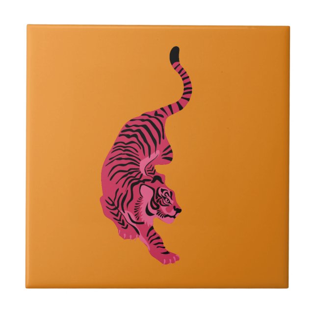 Tiger - Vibrant Pink Ceramic Tile (Front)