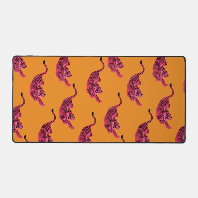 Tiger - Vibrant Pink Desk Mat (Front)