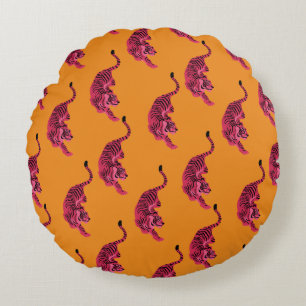 Tiger - Vibrant Pink Round Cushion