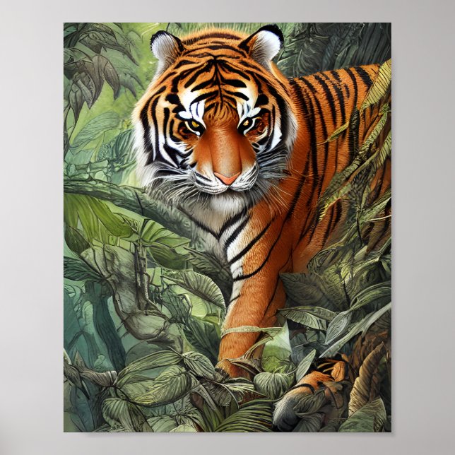 Tiger Walking in the Jungle Poster (Front)