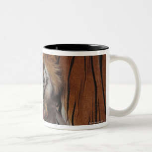 Tiger Walking on Dead Leaves Two-Tone Coffee Mug