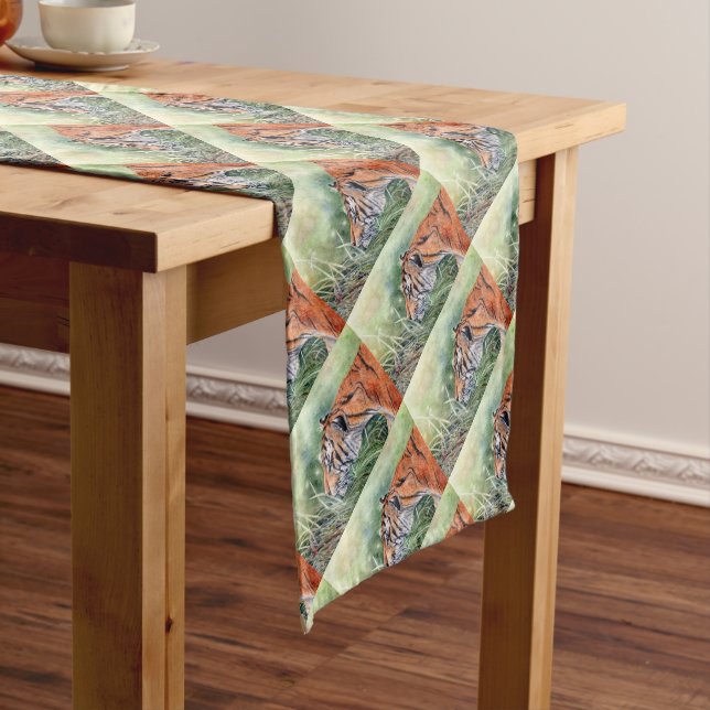 Tiger Walking through Jungle Short Table Runner (In Situ)
