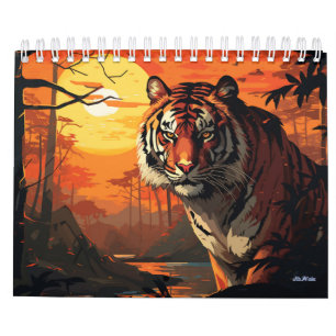 tiger wall monthly calendar 2026