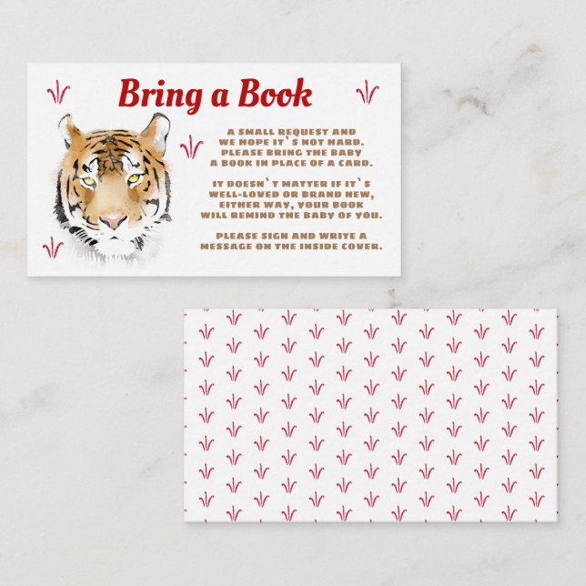 Tiger Watercolor Bring a Book Baby Shower  Enclosure Card (Front/Back)