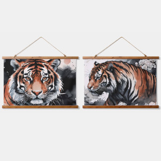 Tiger Watercolor Grunge Hanging Tapestry