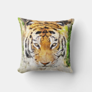 Tiger Watercolor Paint Print Pillow