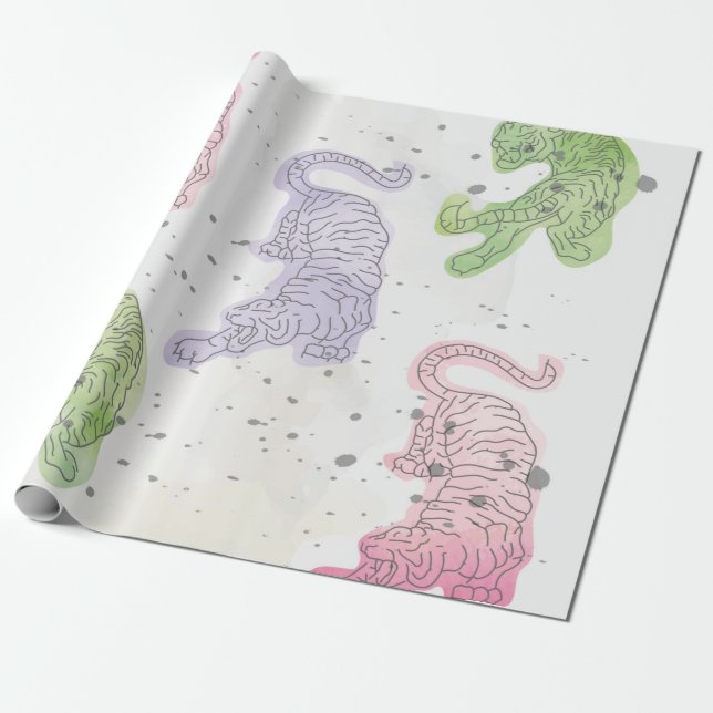 Tiger watercolor pattern Wrapping Paper (Unrolled)