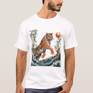 Tiger Wave Art - Ukiyo-e Bamboo Sunset Design T-Shirt