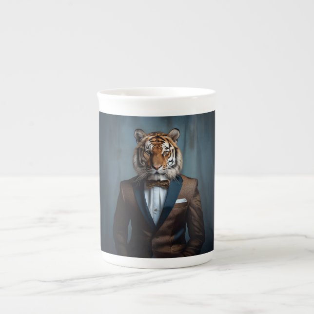 Tiger wearing bespoke suit bone china mug (Front)