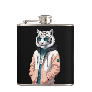 Tiger Wearing Hoodie Funny Cool Animal Character Hip Flask