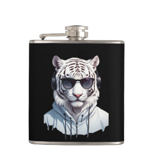 Tiger Wearing Hoodie Funny Cool Animal Character Hip Flask