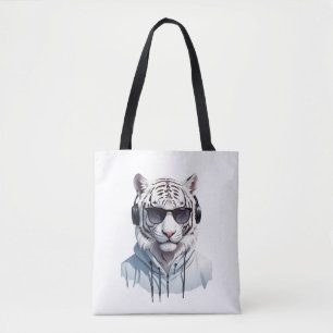 Tiger Wearing Hoodie Funny Cool Animal Character Tote Bag