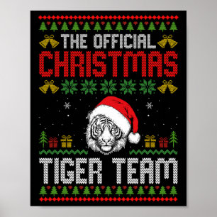 Tiger Wearing Santa Hat Xmas Lights Merry Christma Poster
