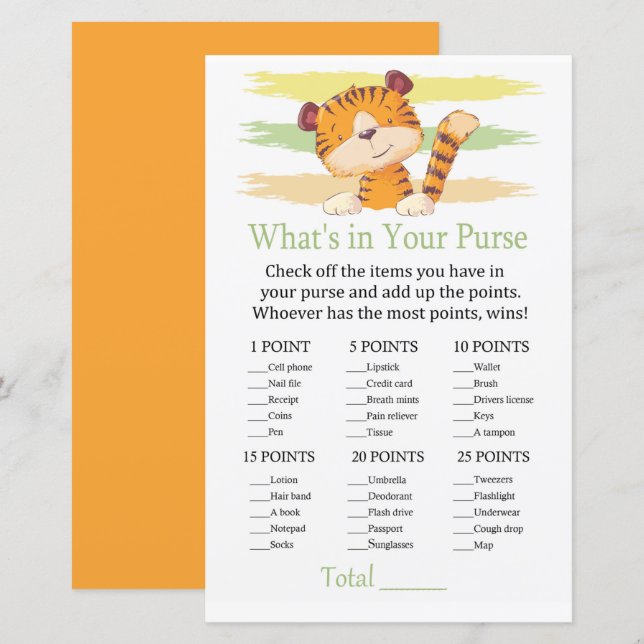 Tiger What's in your purse game (Front/Back)