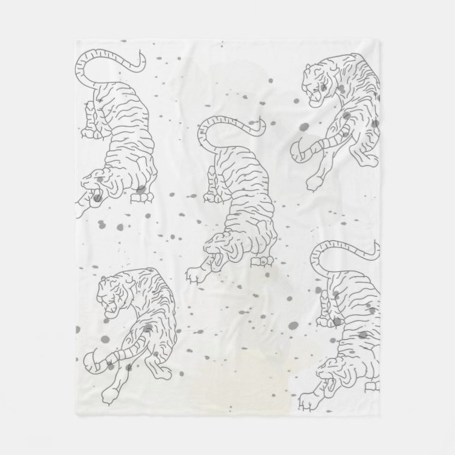 Tiger white watercolor pattern Fleece Blanket (Front)
