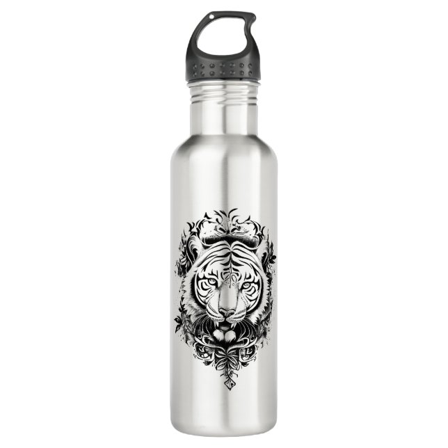 Tiger Wild Animal Nature Illustration Art Tattoo 710 Ml Water Bottle (Front)