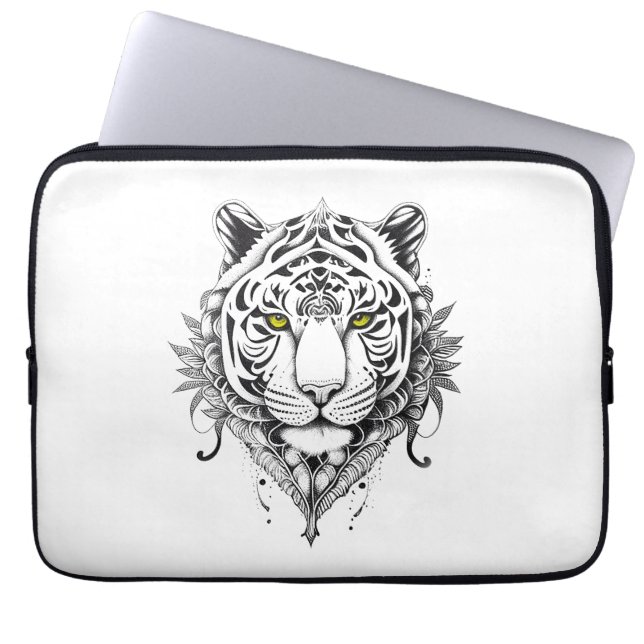 Tiger Wild Animal Nature Illustration Art Tattoo Laptop Sleeve (Front)