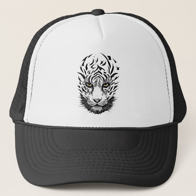 Tiger Wild Animal Nature Illustration Art Tattoo Trucker Hat (Front)