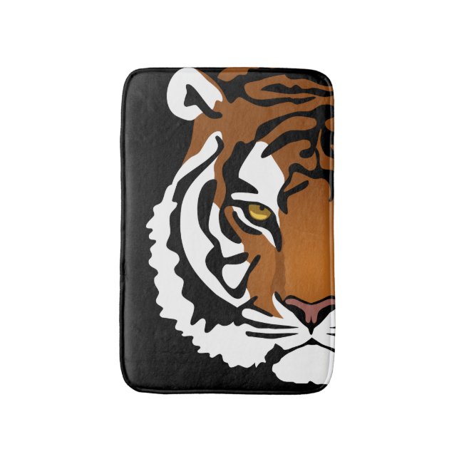 Tiger, Wild Cat on Black Bath Mat (Front Vertical)