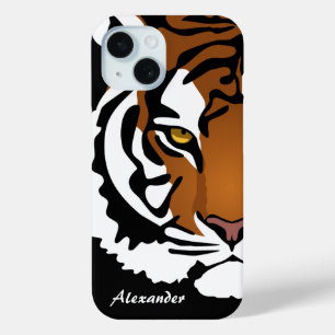 Tiger, Wild Cat on Black iPhone 15 Case