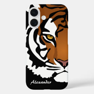 Tiger, Wild Cat on Black iPhone 16 Case