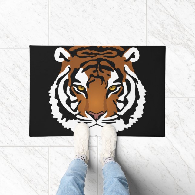 Tiger, Wild Cat on Black Doormat (Indoor)