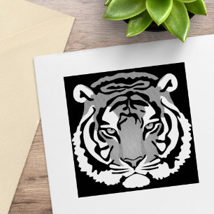 Tiger, Wild Cat on Black Rubber Stamp
