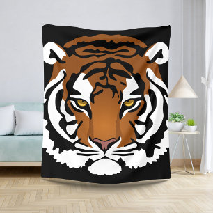 Tiger, Wild Cat on Black Sherpa Blanket