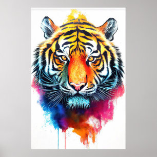 Tiger Wild Nature Animal Color Art Painting Poster
