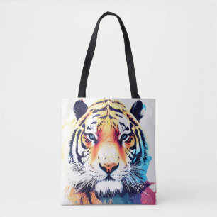 Tiger Wild Nature Animal Color Art Painting Tote Bag