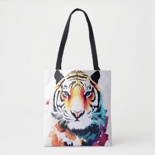 Tiger Wild Nature Animal Color Art Painting Tote Bag