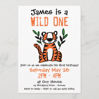 Tiger Wild One Birthday Party Invitation