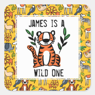 Tiger Wild One Birthday Party Square Sticker