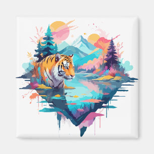 Tiger Wildlife Animal Nature Outdoors Watercolor Magnet