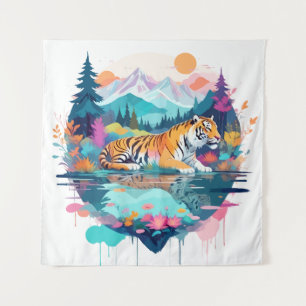 Tiger Wildlife Animal Nature Outdoors Watercolor  Tapestry
