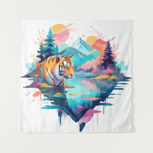 Tiger Wildlife Animal Nature Outdoors Watercolor Tapestry